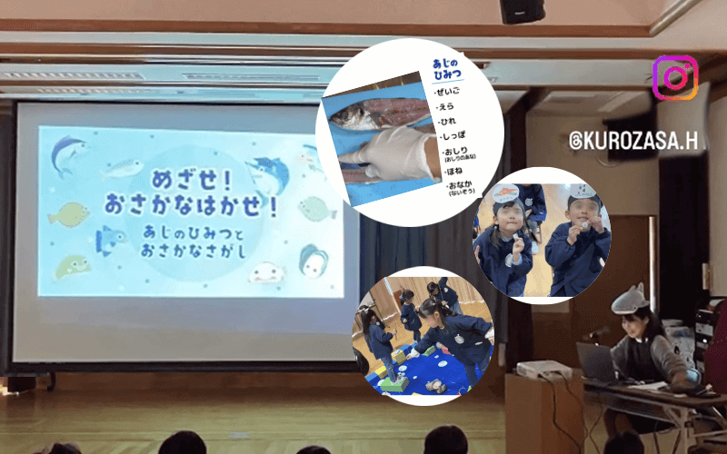 紫組さんに向けて魚の食育教室を開いてくれました。